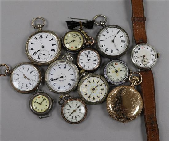 A small group of assorted fob and wrist watches including silver.